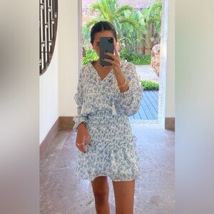 Aqua Blue and White Floral Mini Dress